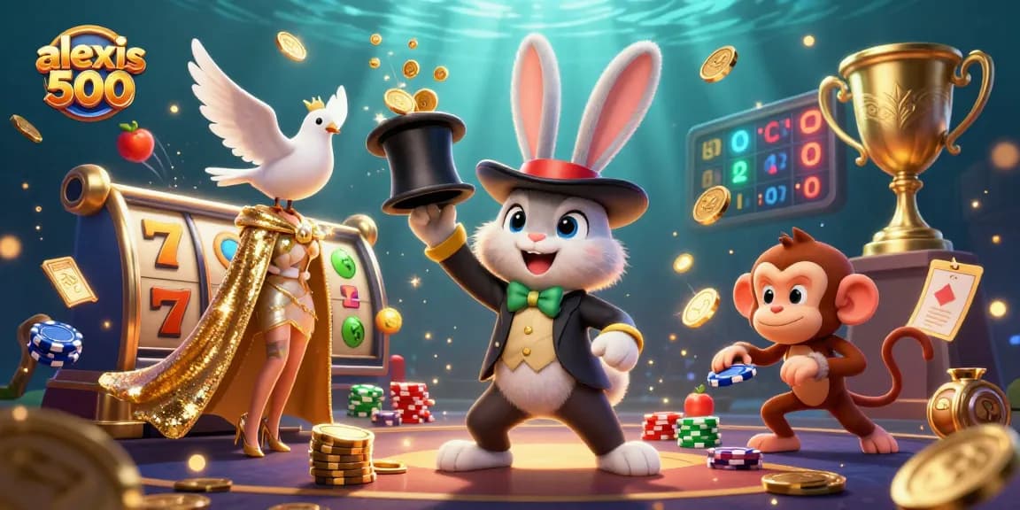Experience thrilling games with alexis 500 in this vibrant, action-filled casino illustration.