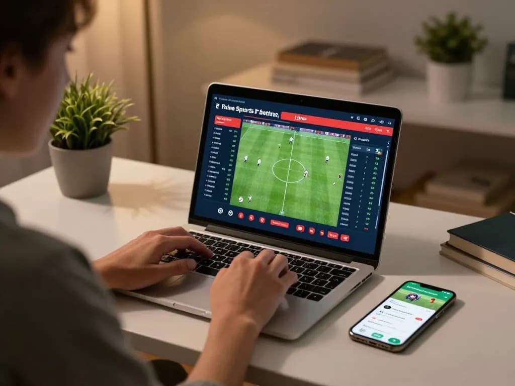 Engaging in soi keo nha cai while placing sports bets on a laptop in a cozy home environment.
