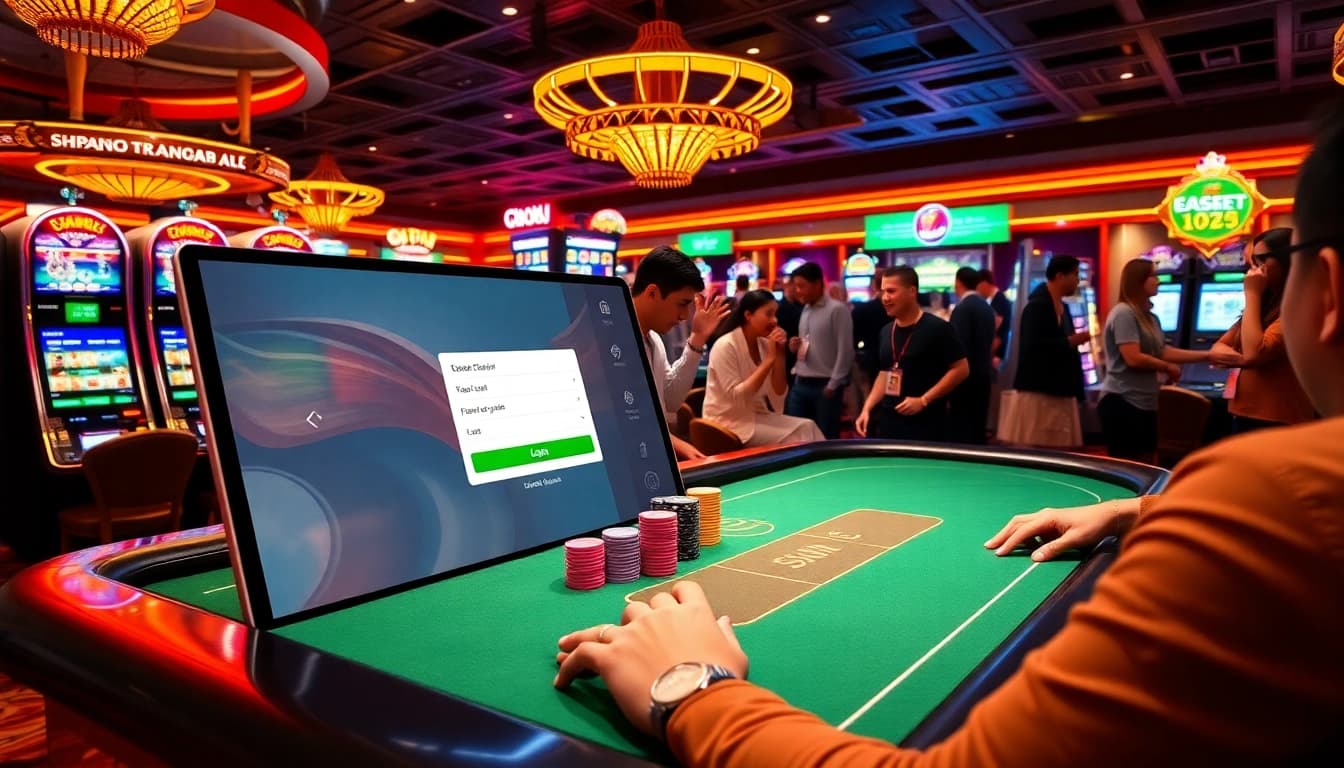 Sebot login elements portrayed with vibrant casino atmosphere, showcasing thrilling betting action.