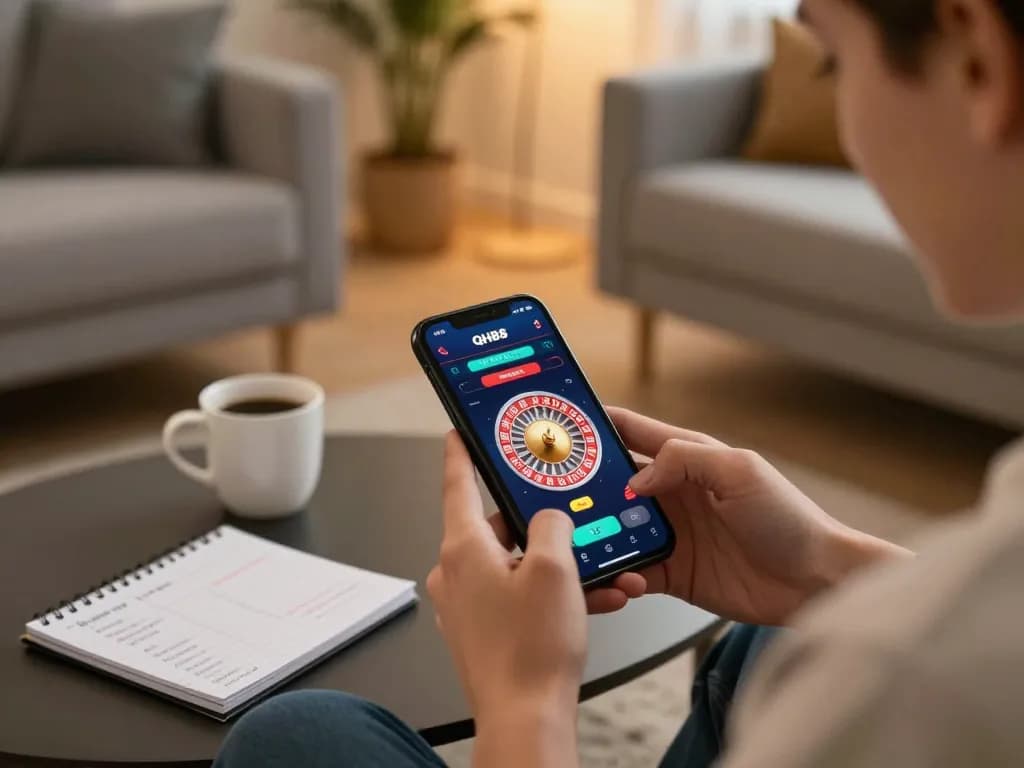 Engaging in gameplay on the Qh88 trang chủ casino app with a visual of roulette on screen