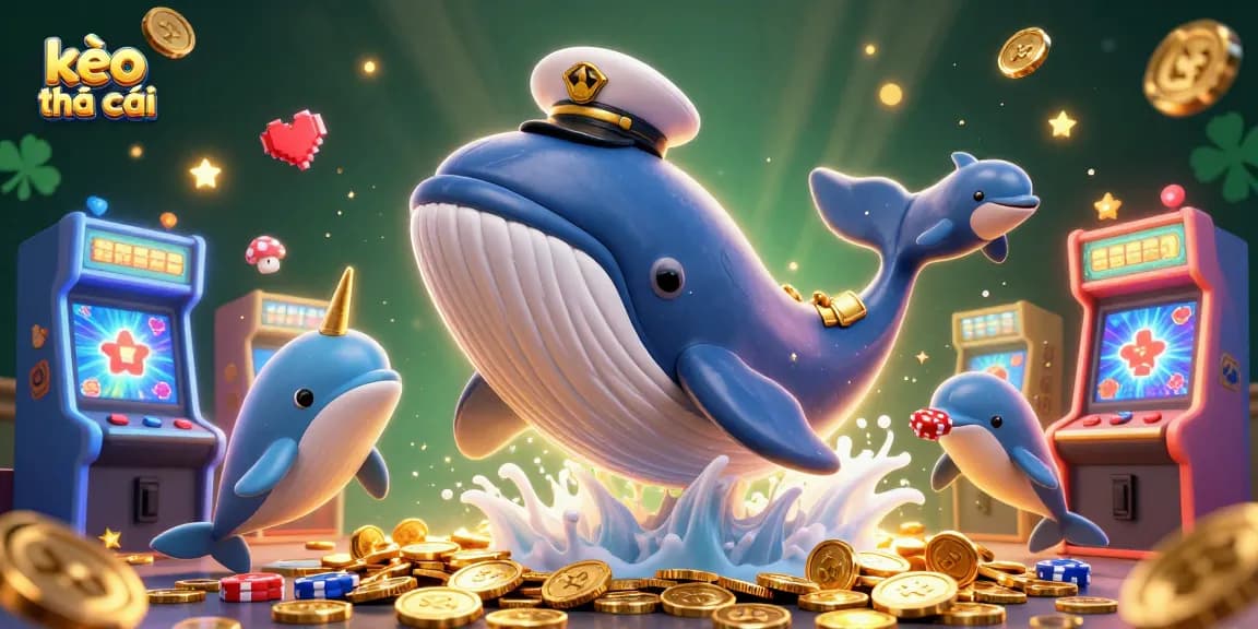 Experience thrilling gameplay with kèo nhà cái as a cartoon whale and friends celebrate in a dazzling casino scene.