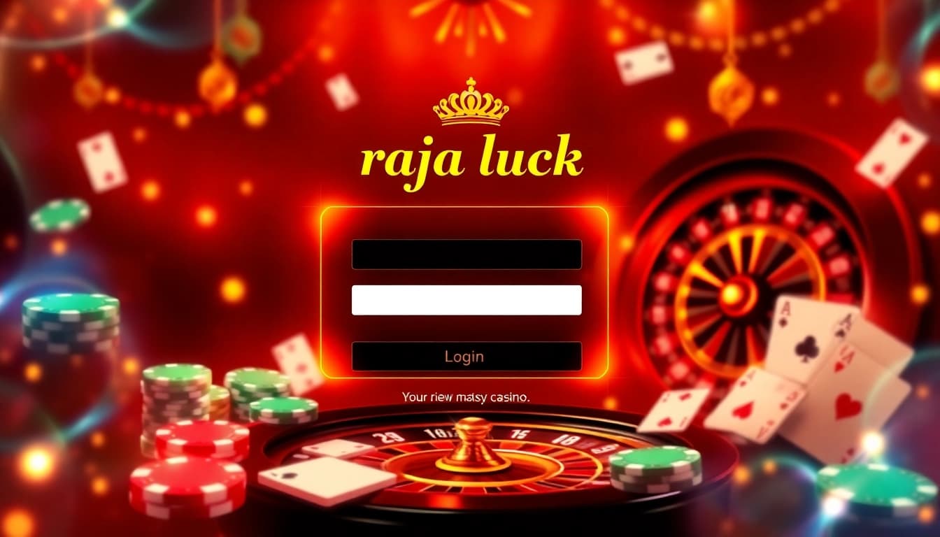 Engaging 'raja luck login' interface with vibrant casino elements, inviting gamers to join.