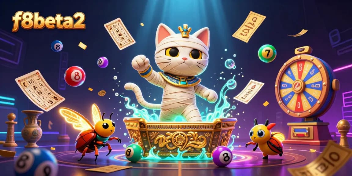 Experience the excitement of f8beta2 with a dynamic 3D illustration of a mummy cat in a casino.