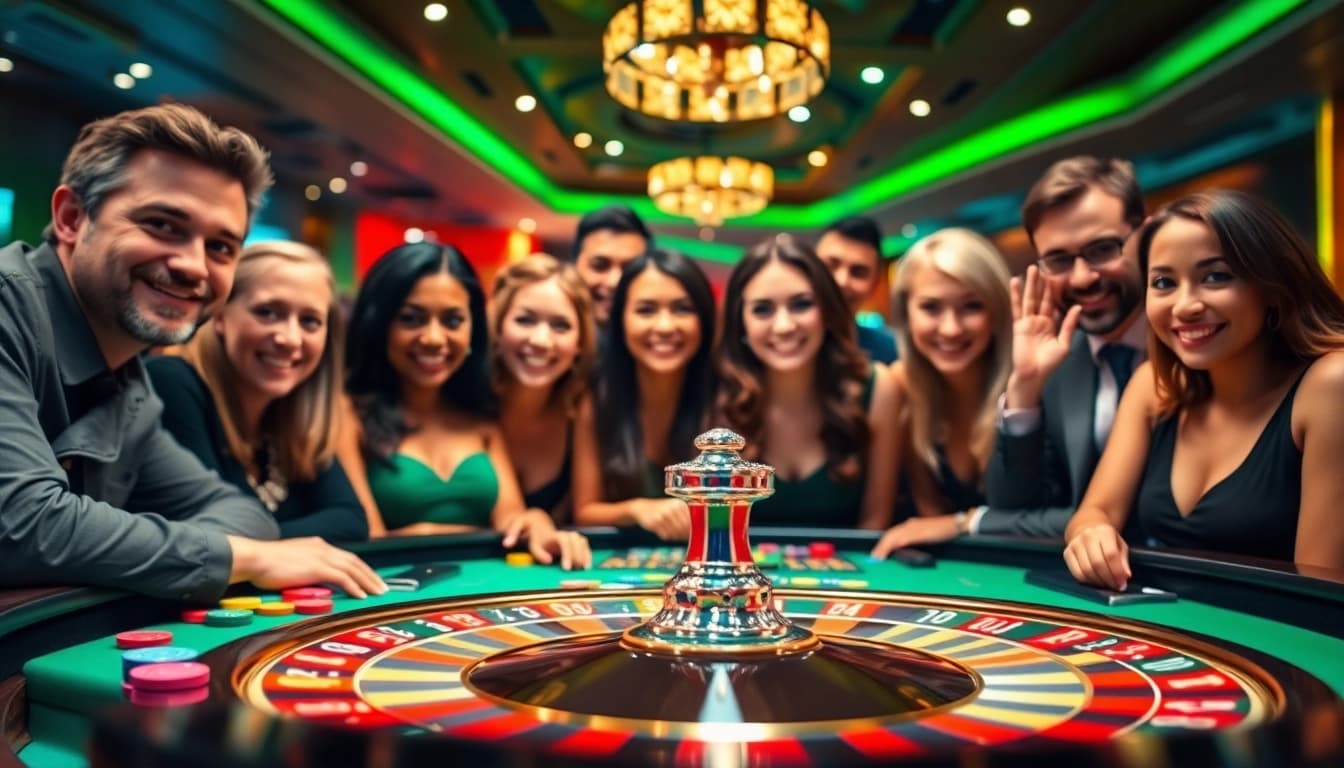Experience the thrill of roulette at a trusted online casino Singapore with engaged players and vibrant colors.