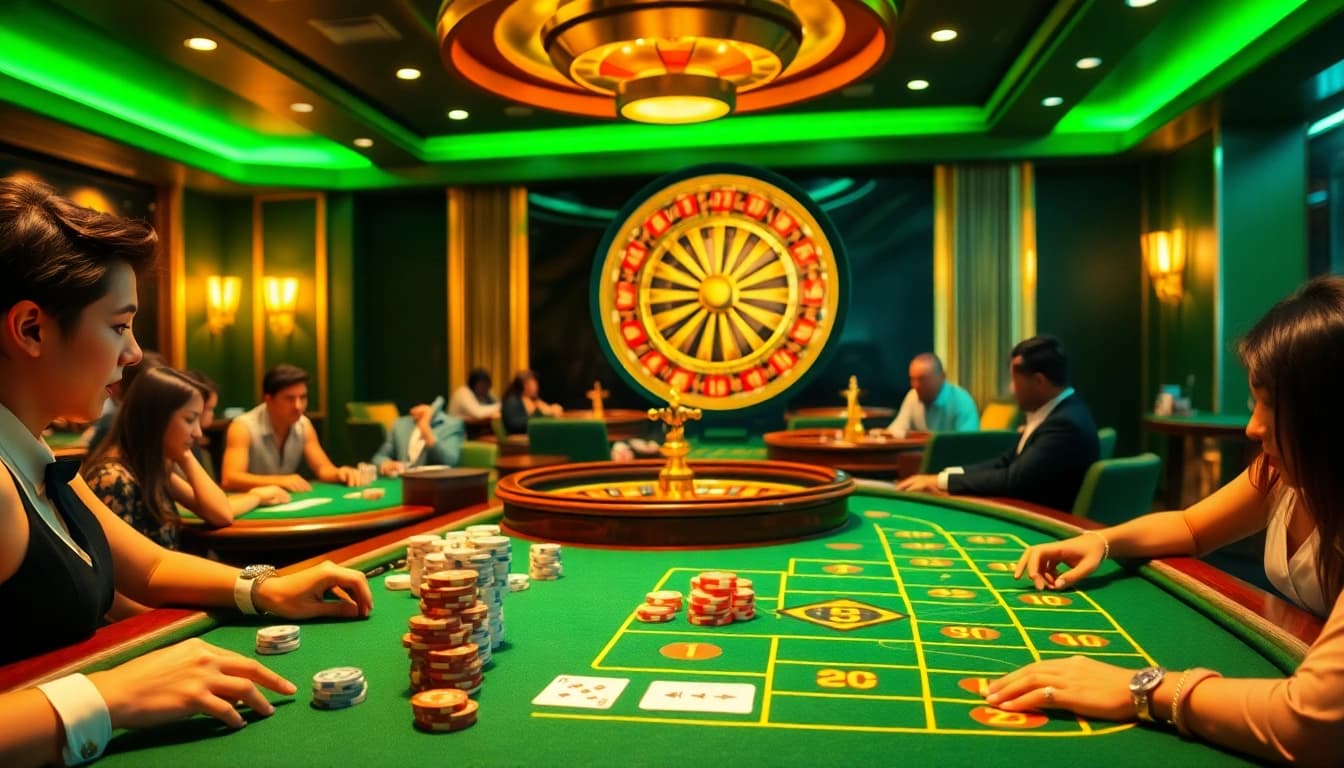Players enjoying a thrilling gambling experience at https://rr88sn.com/ featuring casino tables, chips, and dynamic action.