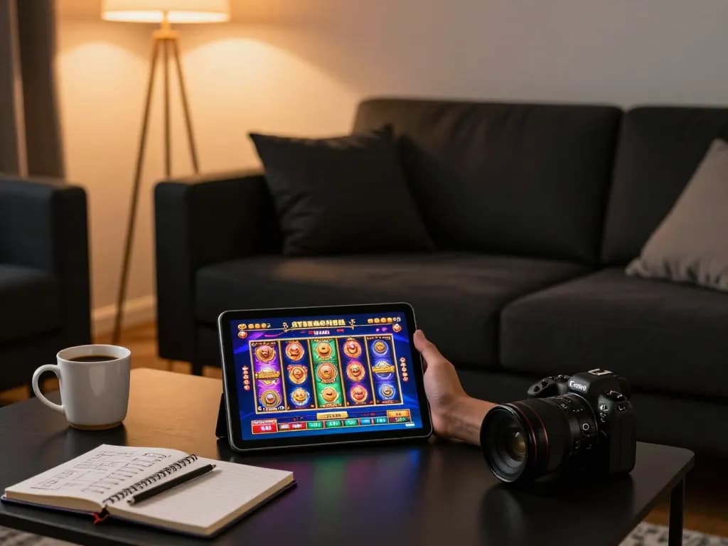 Experience online gaming with nk88mvp on a tablet in a cozy living room environment.
