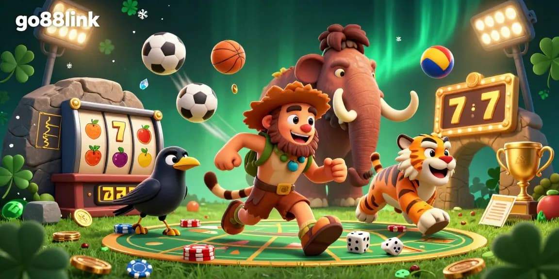 Experience exciting gameplay with go88link in a vibrant gambling scene of prehistoric casino fun.