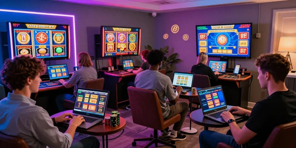 Exciting scene of diverse players at credit card casinos, emphasizing online gaming vibes at https://being-there.org.uk.