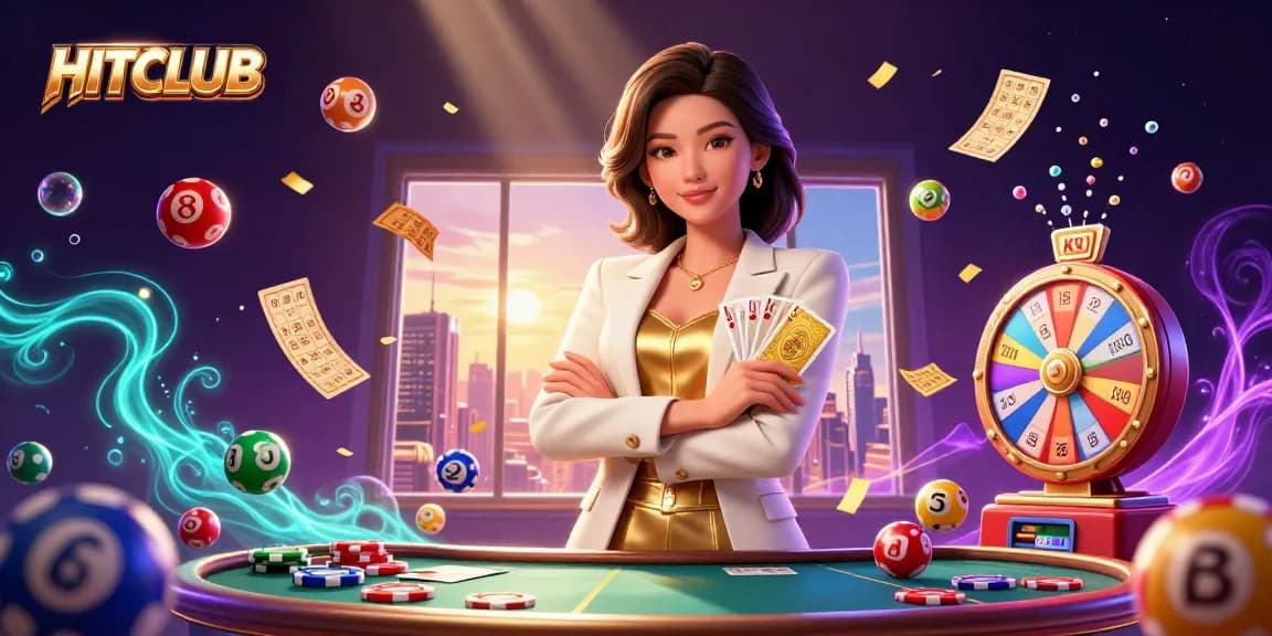 Engage with HITCLUB to experience vibrant casino excitement through a dynamic, colorful scene filled with thrilling gaming elements.