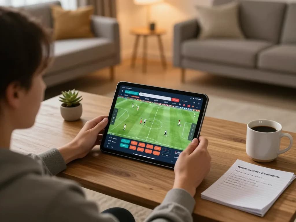 Engaging in online betting through a laptop at home, showcasing a nhà cái uy tín experience with focused strategy notes.