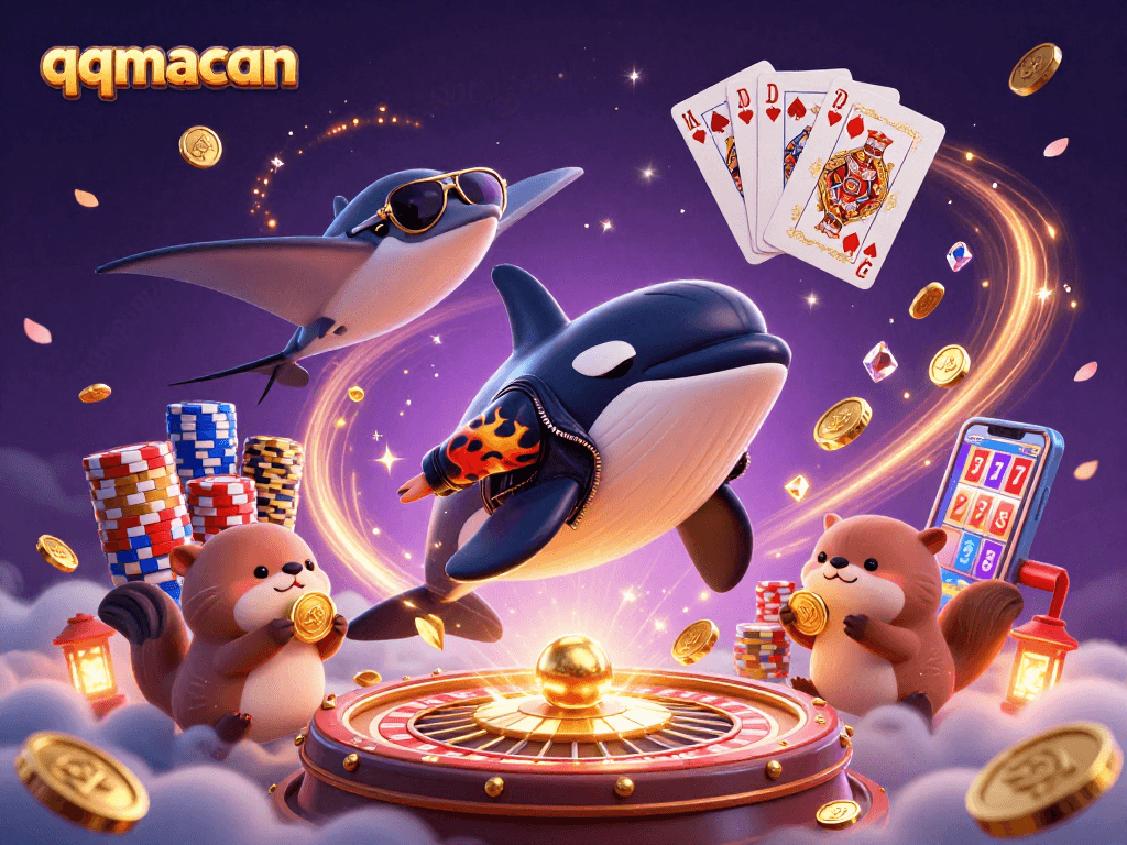 Experience thrilling moments at qqmacan with 3D cartoon characters engaged in exciting casino activities and vibrant elements.