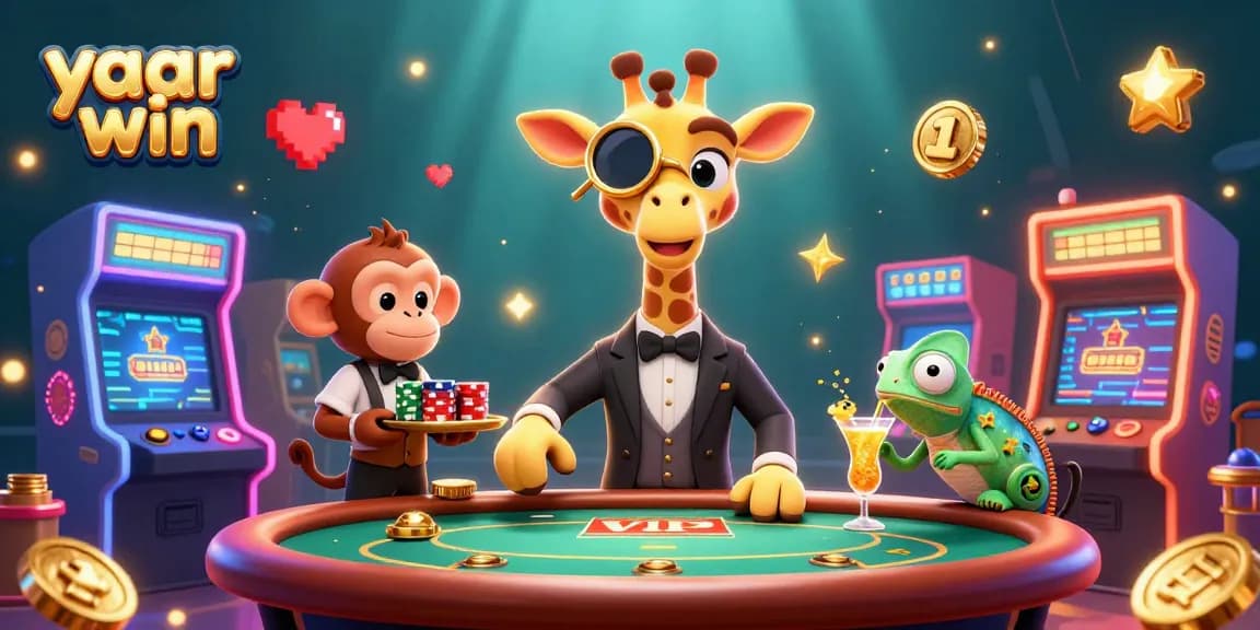 Play big with yaar win at the vibrant casino featuring a giraffe high-roller and colorful games.