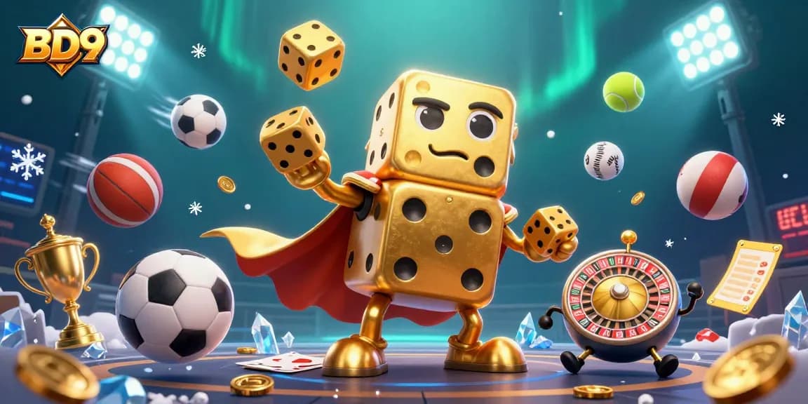 Engage with BD9's vibrant online gaming experience featuring dynamic 3D characters and casino elements.