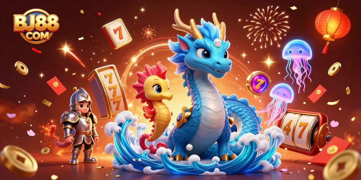 Engage with thrilling slots and jackpots at BJ88 COM, featuring vibrant 3D illustrations of ocean heroes.
