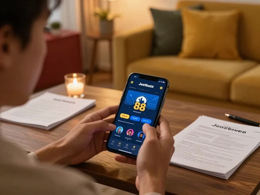 Engaging gameplay on the Jeetbuzz 88 app, showcasing a user betting from a stylish home setting.