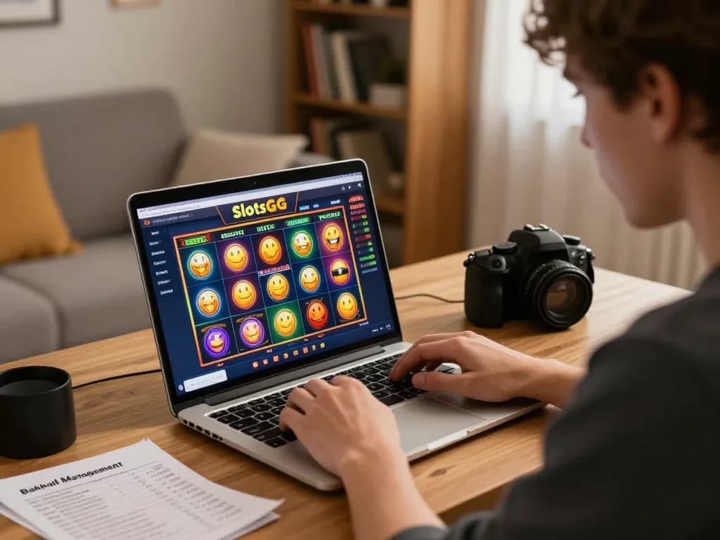 Engaged player strategizing at home while using SlotsGG for online slot gaming, showcasing a lively atmosphere.