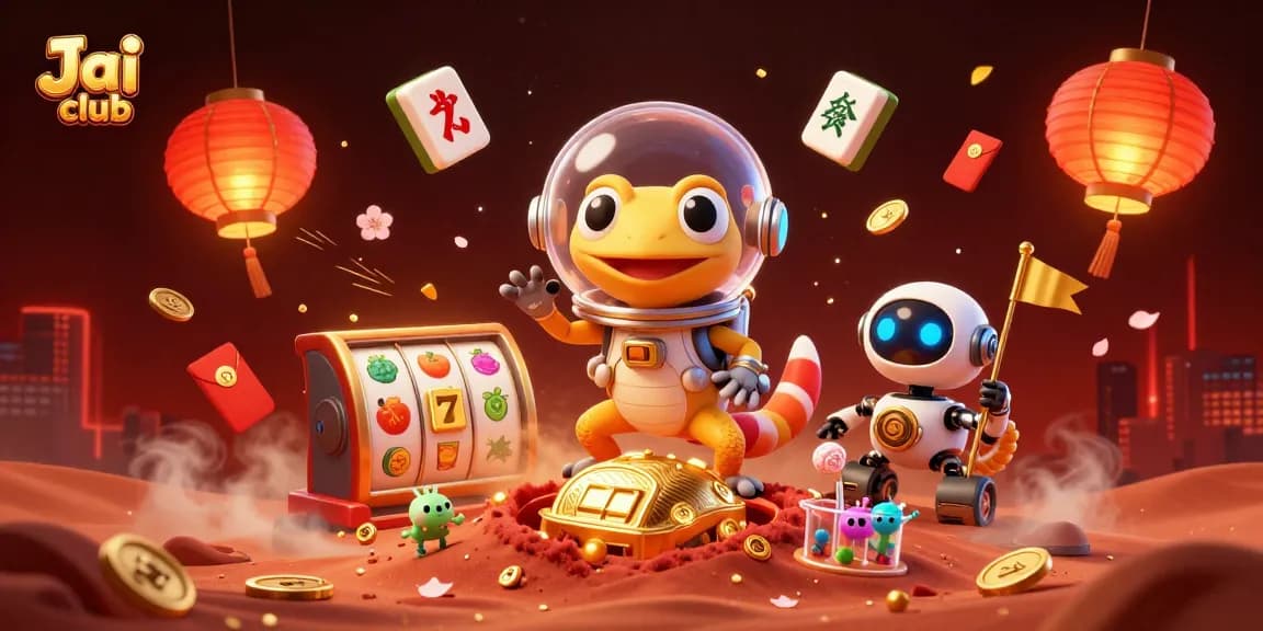 Engage with Jai club through exciting casino gameplay featuring Martian gecko in a vibrant 3D scene.