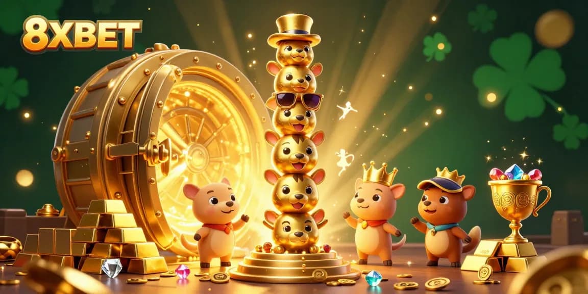 Experience thrilling gameplay at 8XBET with stacked totem characters and treasure-filled casino magic.