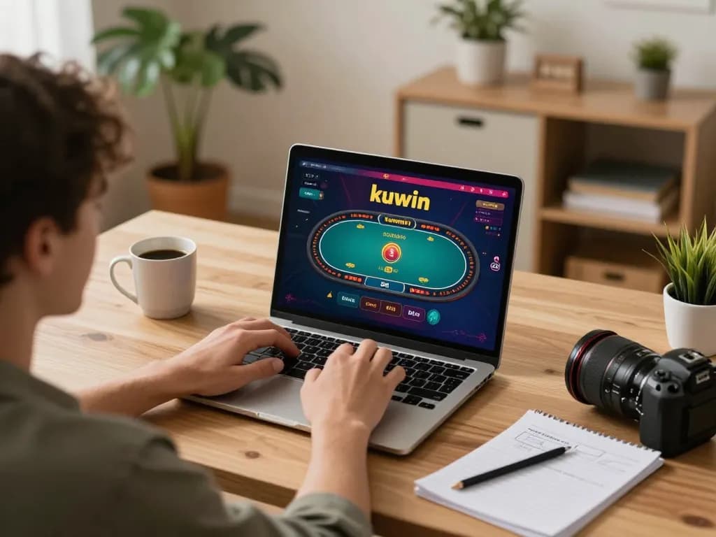 Kuwin player analyzing strategy during an exciting online poker game at home