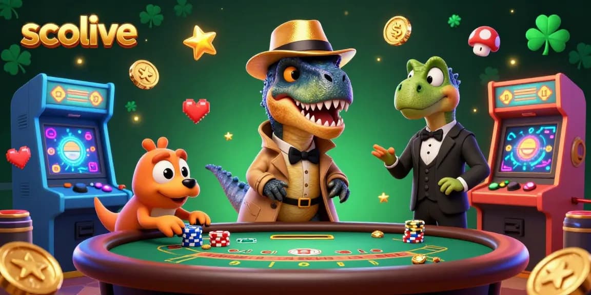 Socolive enhances gaming thrills with a cartoon velociraptor at the blackjack table, delivering high-stakes action.