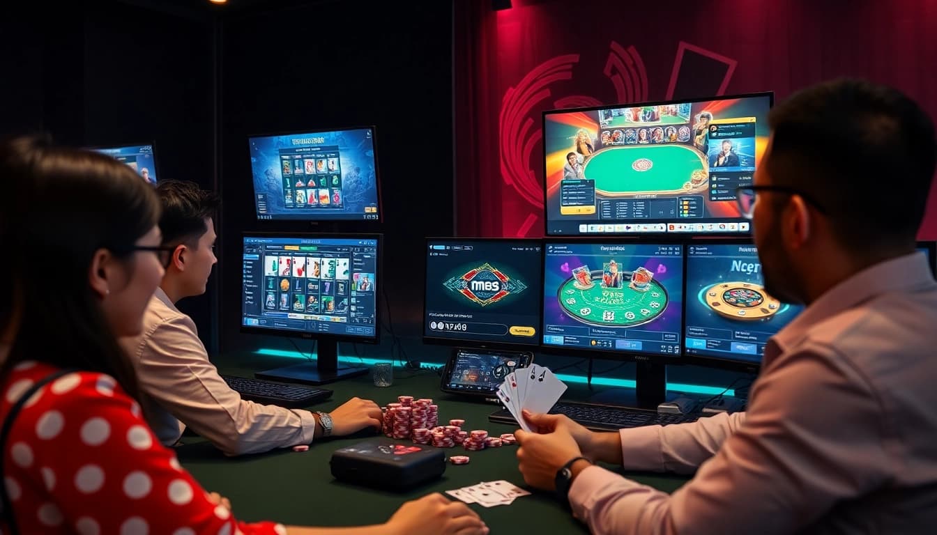 Engaging online betting scene showcasing mm88 nhà cái with diverse players at a modern virtual casino.