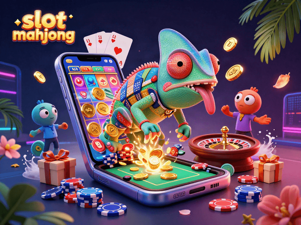 Engage with slot mahjong action in a vibrant 3D casino scene showcasing dynamic game elements.