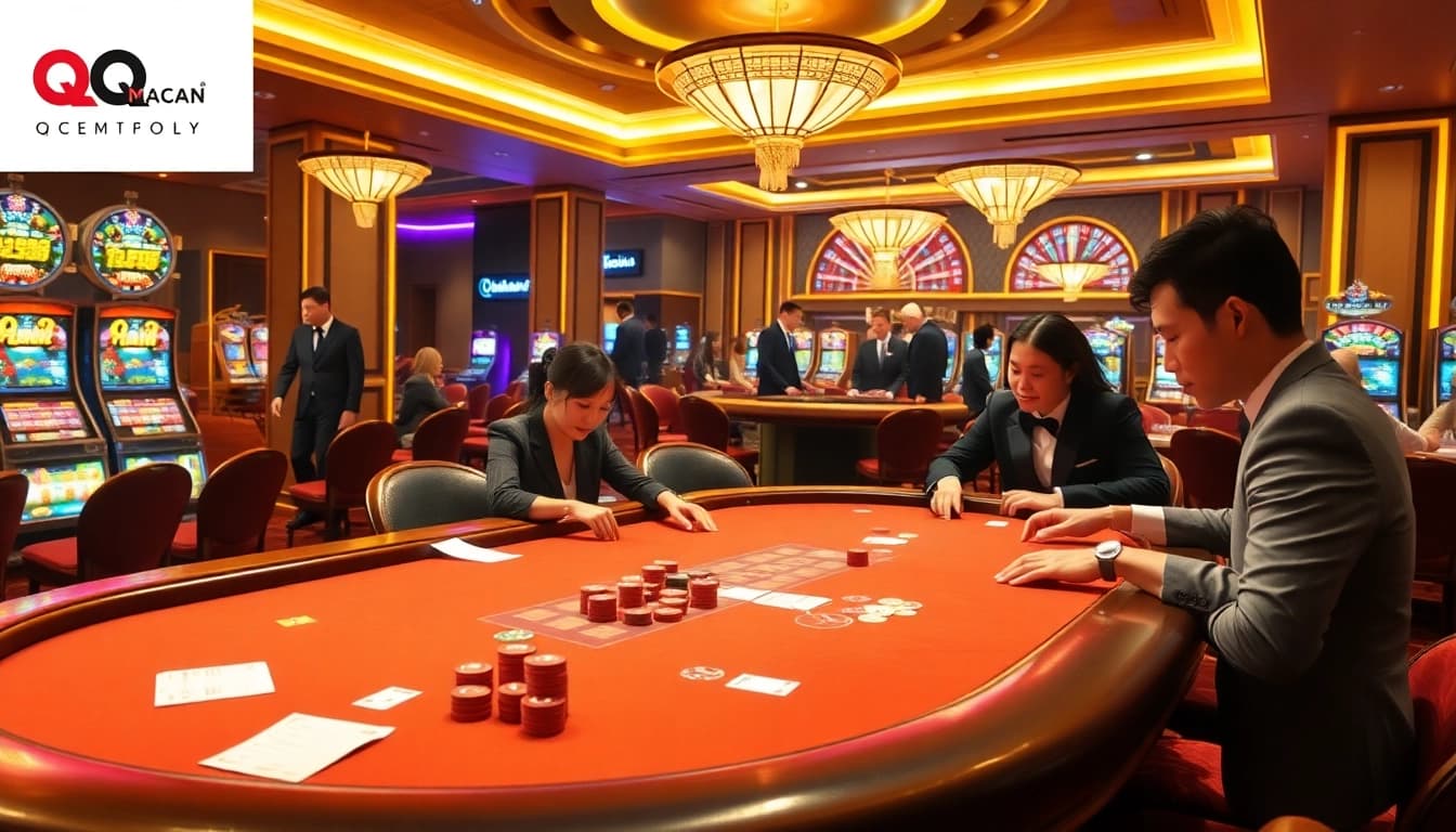 Experience the thrill of gambling with QQMacan, featuring exciting poker games and slot machines in a luxurious casino setting.
