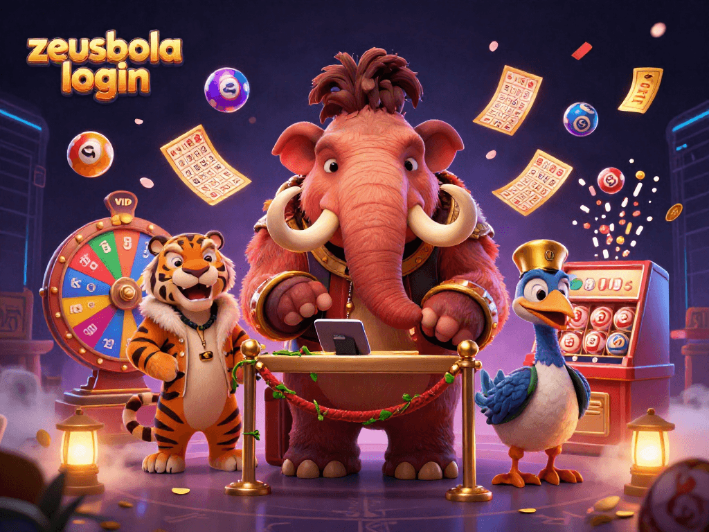 Experience zeusbola login at this lively casino scene with engaging characters and gaming elements.