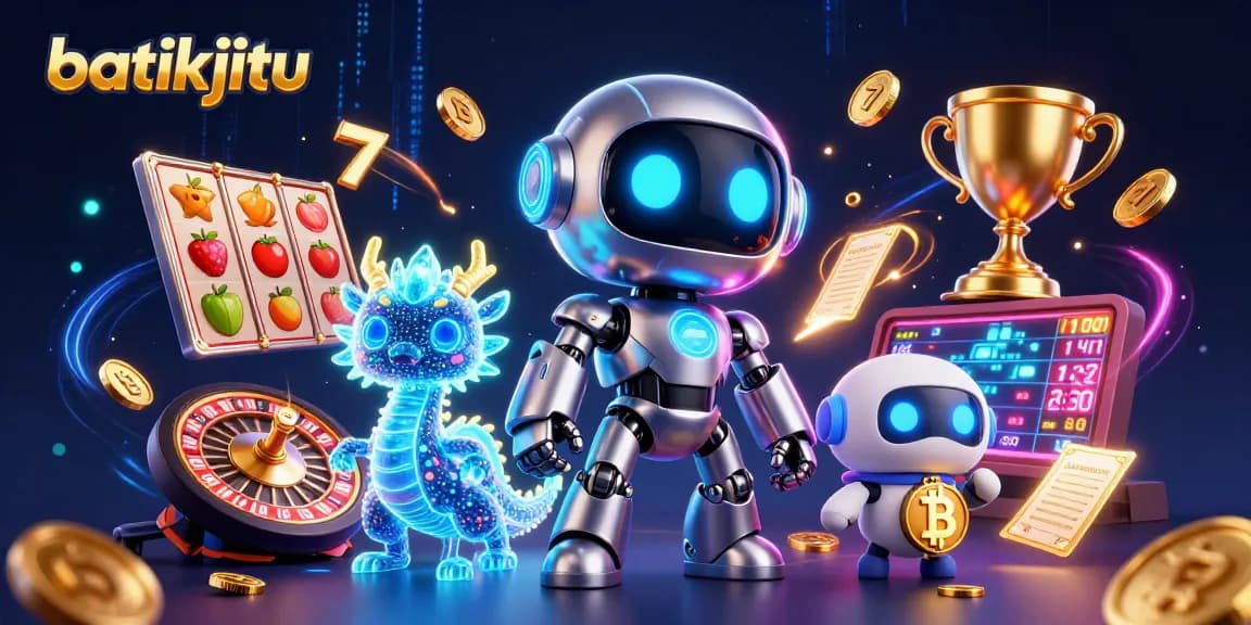 Batikjitu menghadirkan suasana kasino yang mengasyikkan dengan robot cyberpunk dan elemen permainan slot yang dinamis.