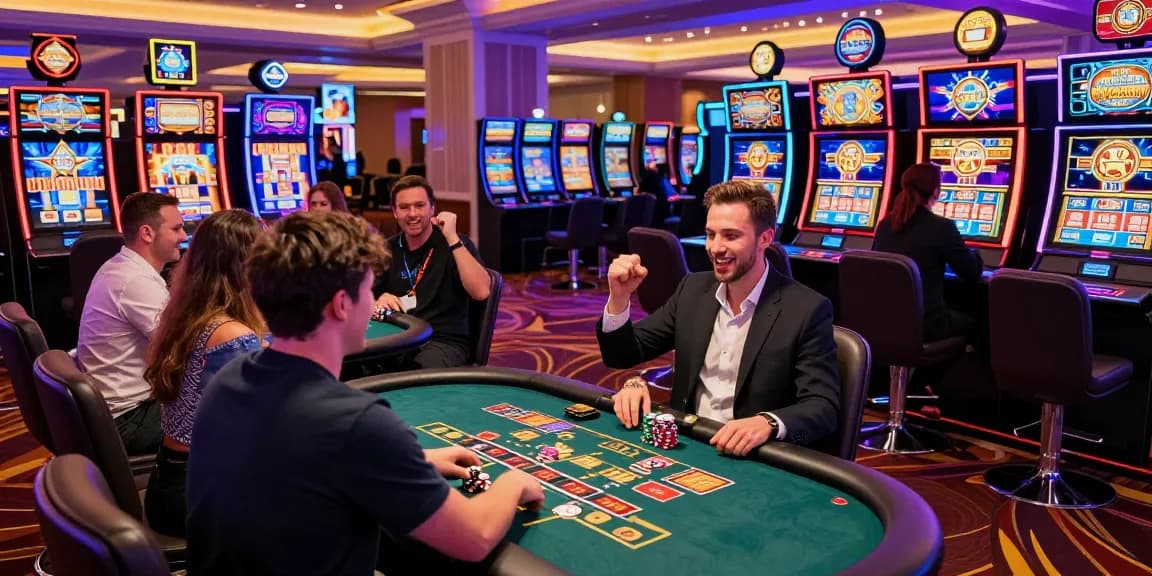 Exciting gameplay atmosphere at credit card casinos https://thebls.org.uk, showcasing players winning at slots and table games.