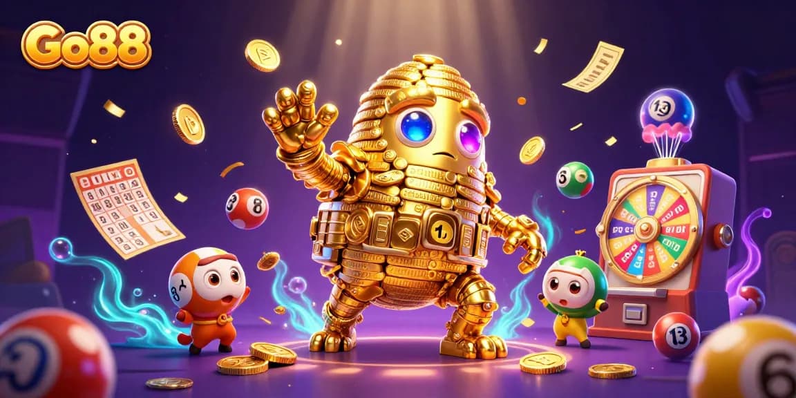 Go88 empowers players with an exciting golden golem amidst vibrant gambling elements.