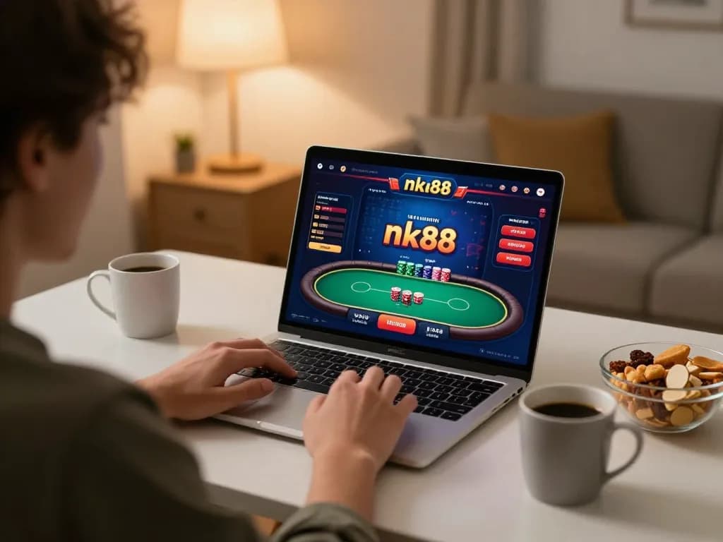 Player engaging in nk88 online poker game, showcasing vibrant graphics and strategic gameplay.