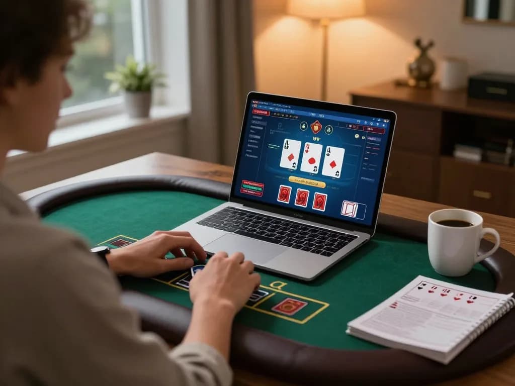 Engaging in online blackjack on tg88 platform with strategy notes nearby