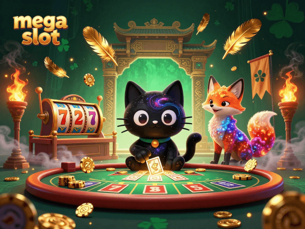 Experience thrilling mega slot action in an ultra-detailed cosmic casino adventure.