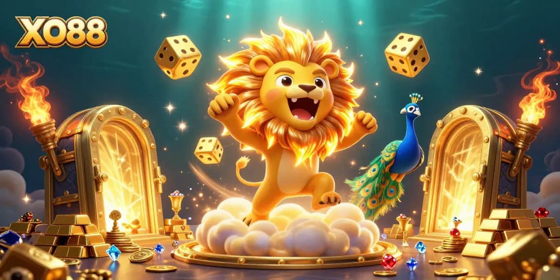 Experience exciting wins at XO88 with a roaring lion and sparkling casino treasures