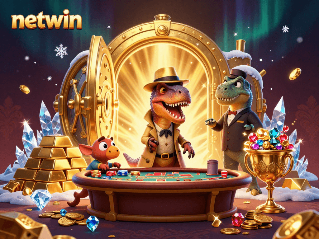 Play smart at Netwin's blackjack table, featuring a clever velociraptor card counter.
