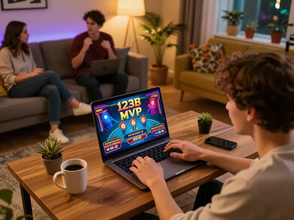 Engaging online gaming scene at home demonstrating 123B MVP's interface with vibrant visuals.