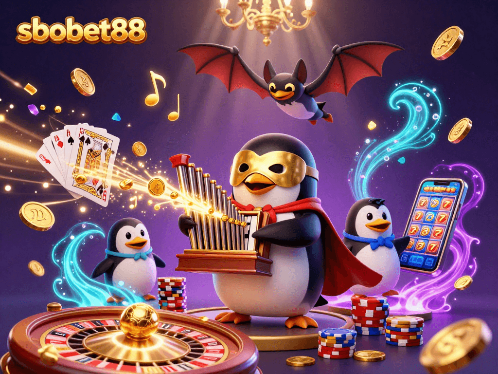 Experience the thrilling excitement of sbobet88 with ghostly notes and golden coins in this vibrant casino scene.