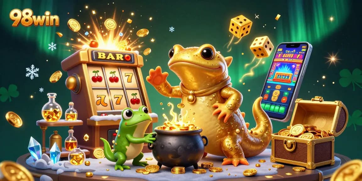 Experience thrilling gaming action with 98win featuring a dynamic casino scene filled with gold coins and vibrant elements.