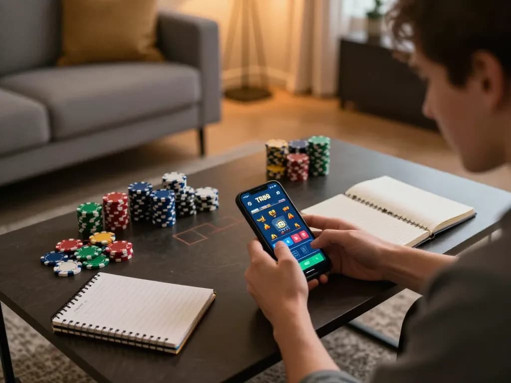 Player using TR88 app on smartphone for mobile gaming, focused on strategy and betting.