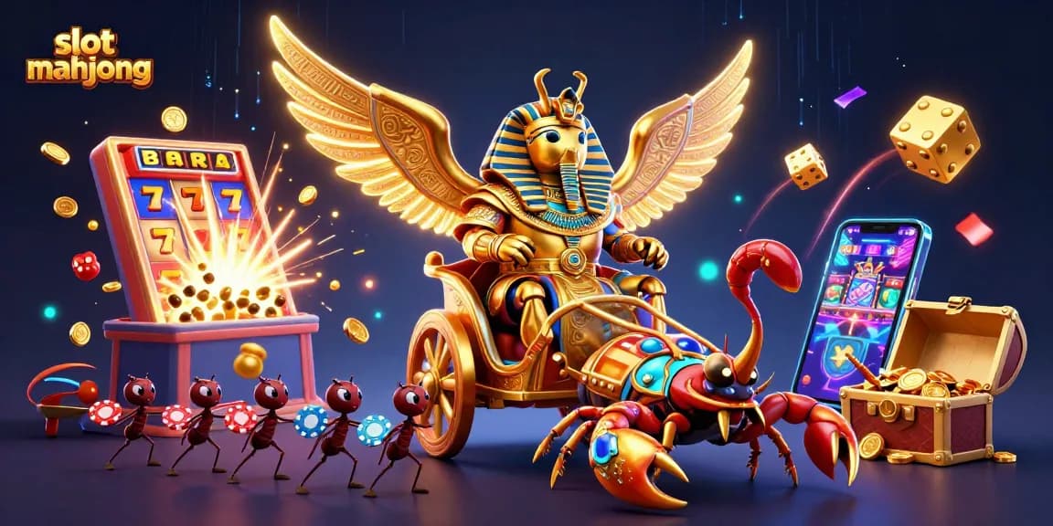 Experience thrilling slot mahjong action with a golden scarab and dynamic game elements.
