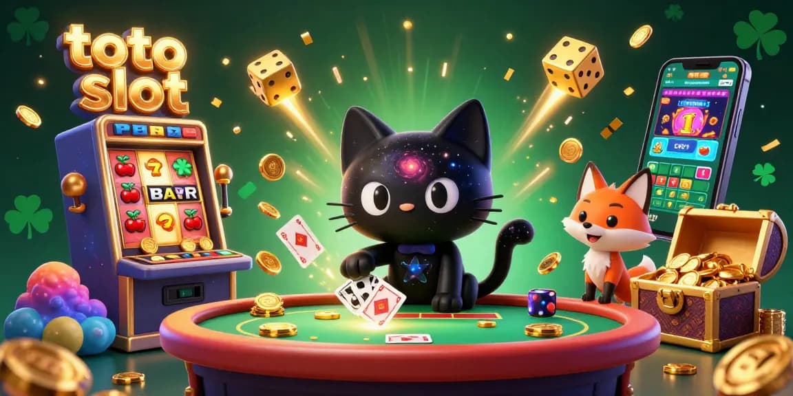Engage with exciting toto slot gameplay as the cosmic cat and nebula fox animate a vibrant casino scene filled with jackpots.