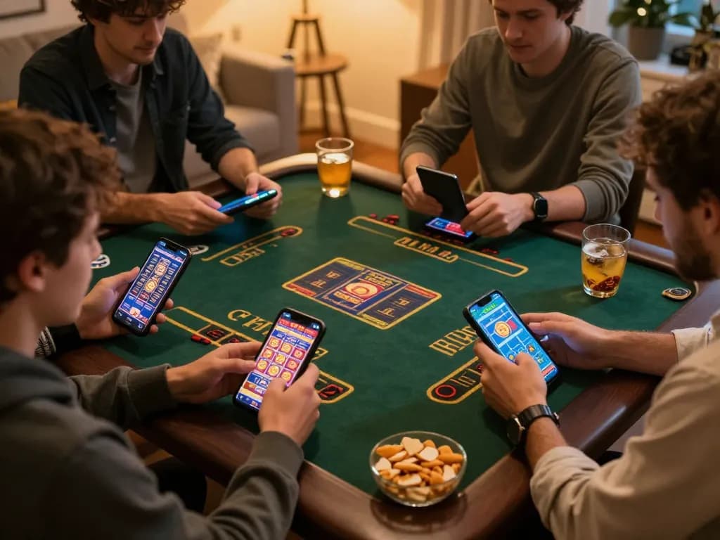 Players enjoying link mm88 on mobile devices in a cozy home setting with snacks and drinks