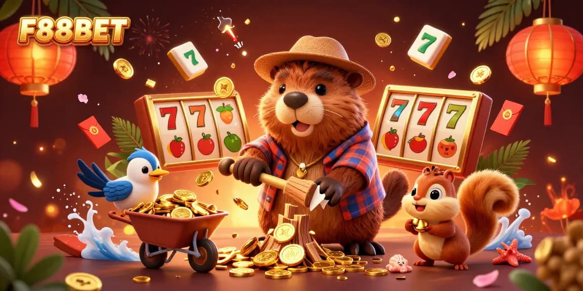 Experience the thrill of winning at F88BET with vibrant characters collecting gold coins in a dynamic casino scene.