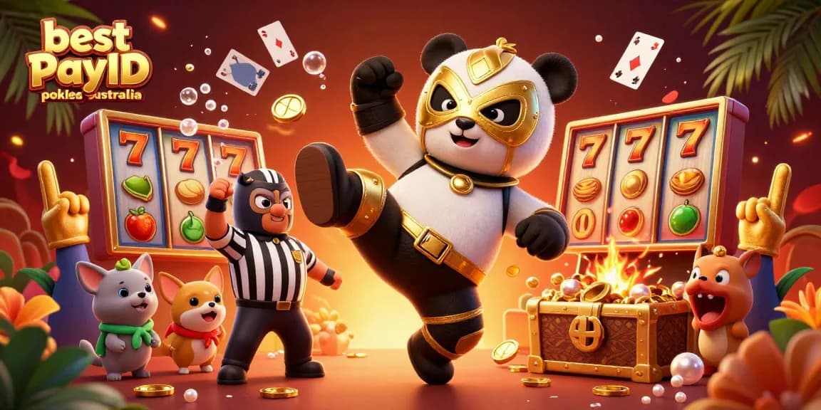 Experience thrilling excitement with the best PayID pokies Australia in a vibrant casino setting featuring dynamic characters.