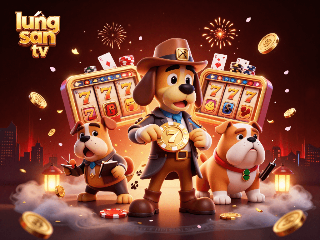 Engage with lương sơn tv through a thrilling 3D illustration featuring detective characters surrounded by dynamic casino elements.