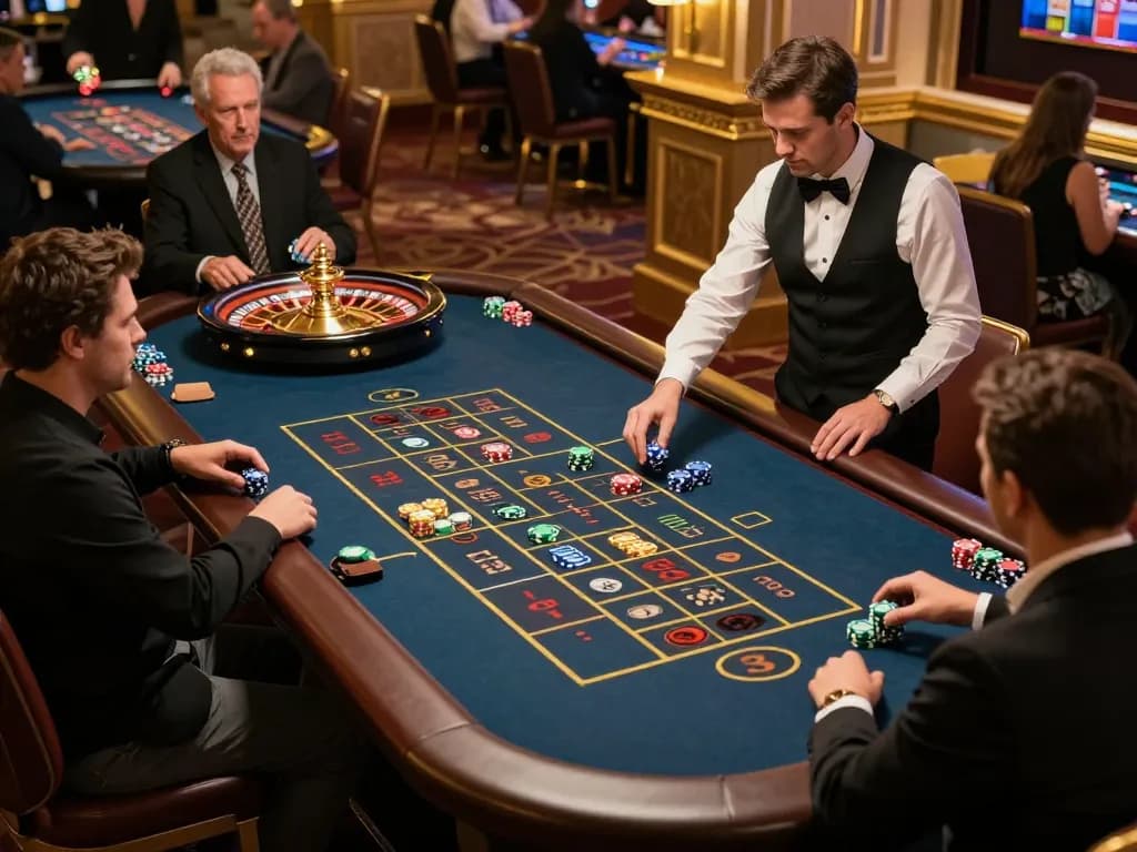 Players engaging in an exciting roulette game at King33, showcasing strategic gameplay and luxury ambiance.