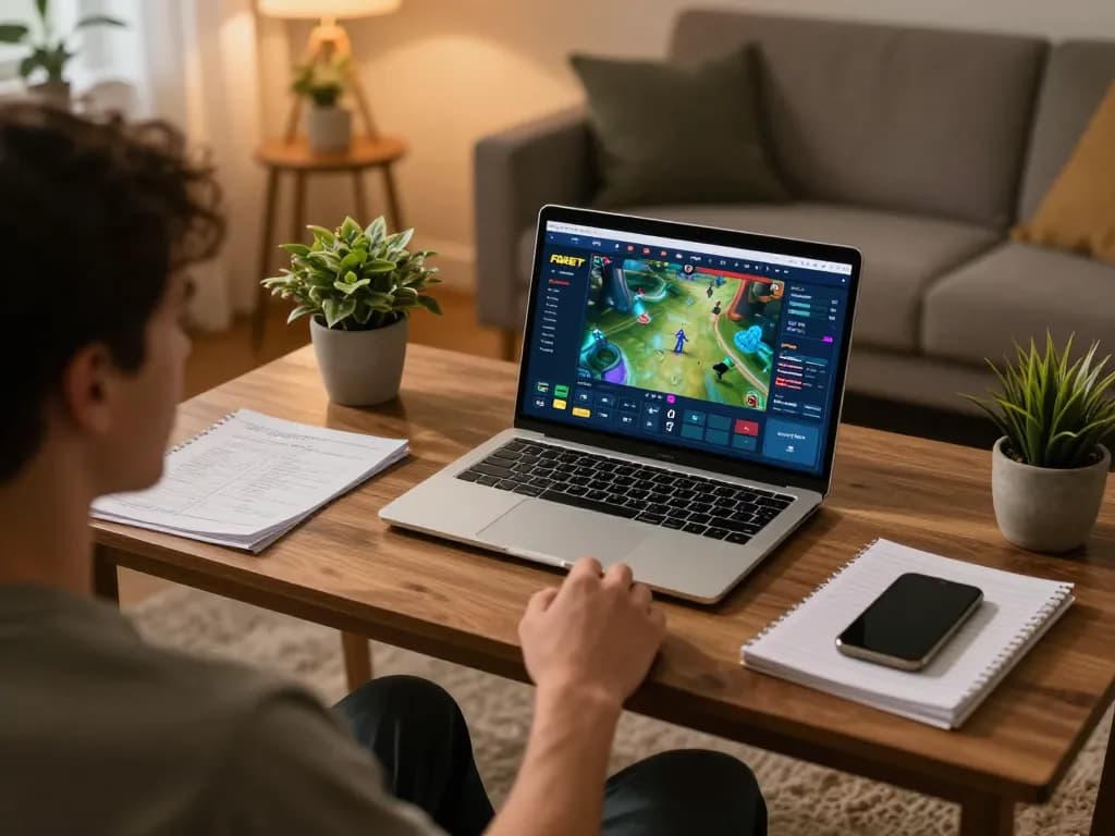Engaging with F88BET on a laptop in a cozy living room for an immersive gaming experience.