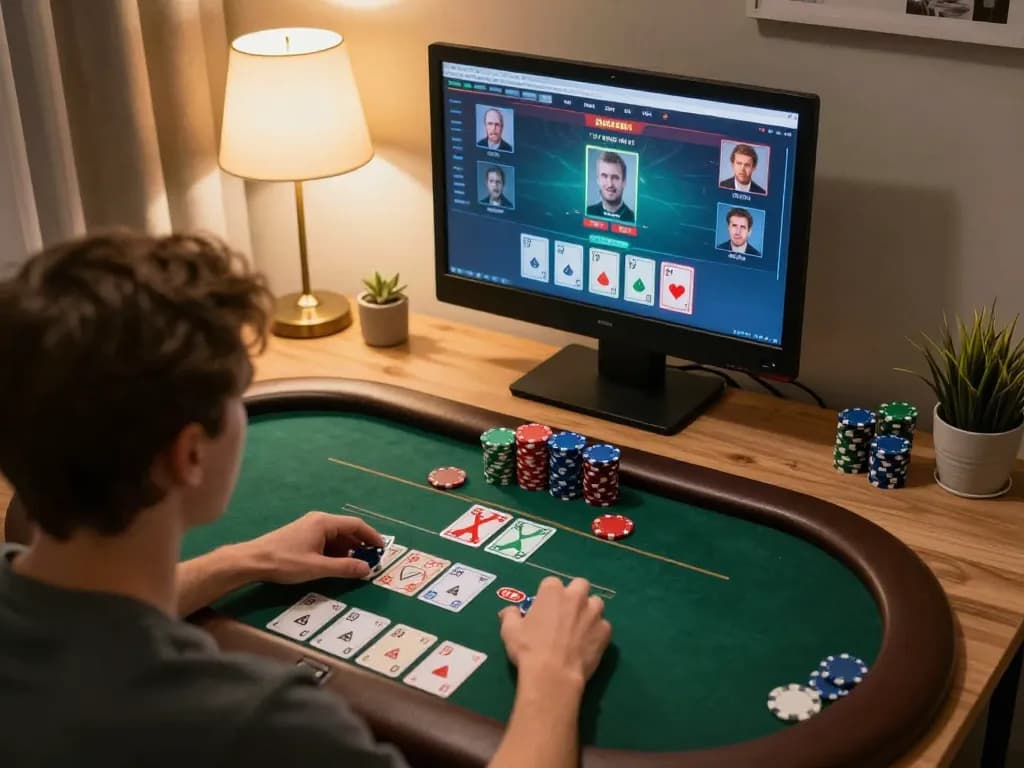Engaging in ดูหนังใหม่ while placing strategic bets in a live poker game at home.