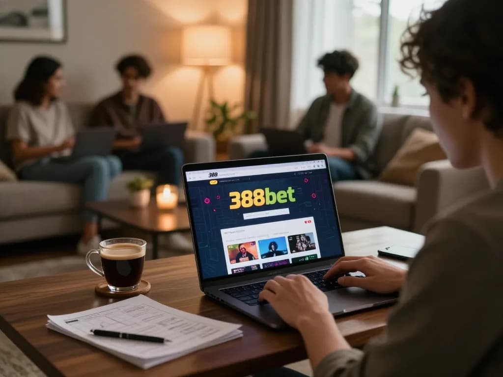 Engaging in online betting on 388bet with a warm, cozy atmosphere and strategic notes.